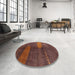 Round Machine Washable Abstract Vermilion Red Rug in a Office, wshabs4953