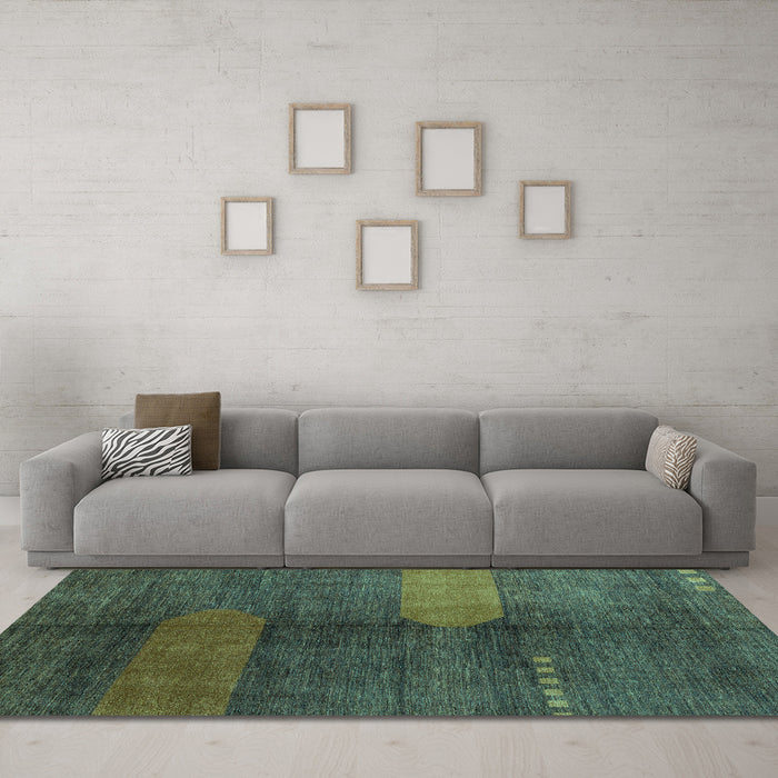 Machine Washable Abstract Turquoise Modern Area Rugs in a Living Room,, wshabs4953turq