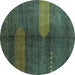 Round Abstract Turquoise Modern Rug, abs4953turq