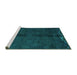 Sideview of Machine Washable Abstract Turquoise Modern Area Rugs, wshabs4954turq