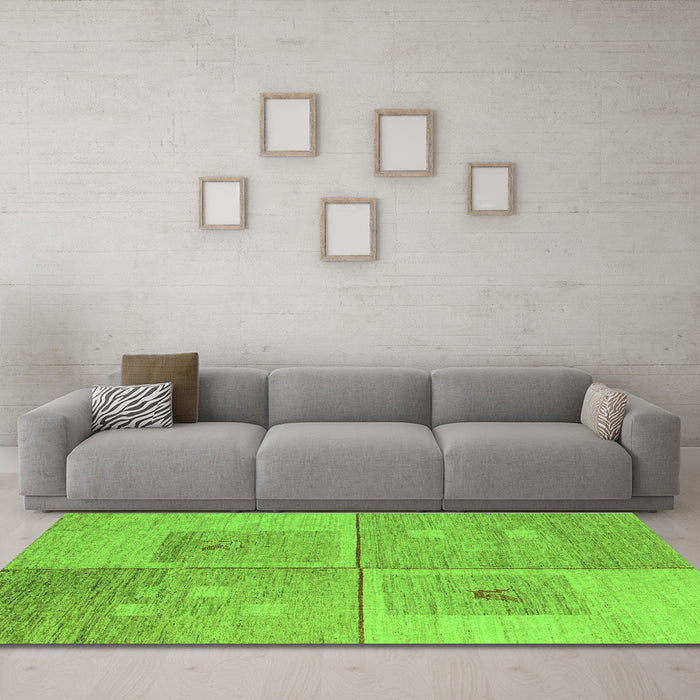 Machine Washable Abstract Green Modern Area Rugs in a Living Room,, wshabs4955grn