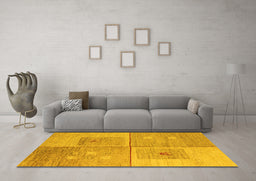 Machine Washable Abstract Yellow Modern Rug in a Living Room, wshabs4955yw