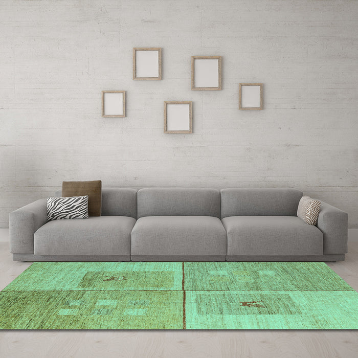 Machine Washable Abstract Turquoise Modern Area Rugs in a Living Room,, wshabs4955turq