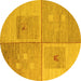 Round Machine Washable Abstract Yellow Modern Rug, wshabs4955yw