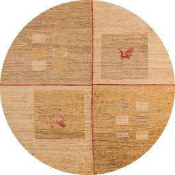 Round Machine Washable Abstract Orange Rug, wshabs4955