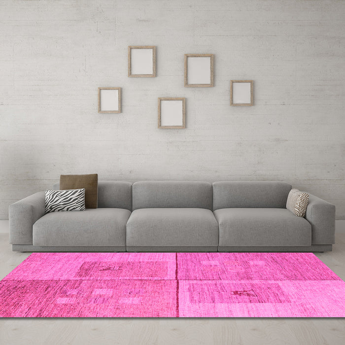 Machine Washable Abstract Pink Modern Rug in a Living Room, wshabs4955pnk