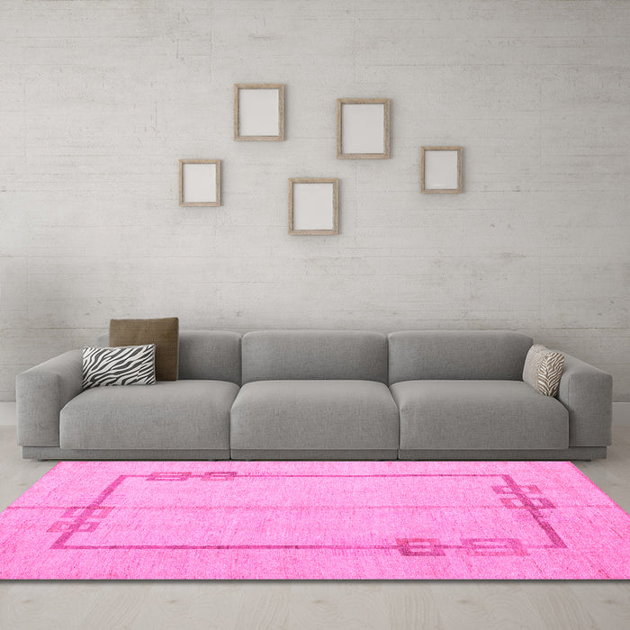 Machine Washable Solid Pink Modern Rug in a Living Room, wshabs4956pnk