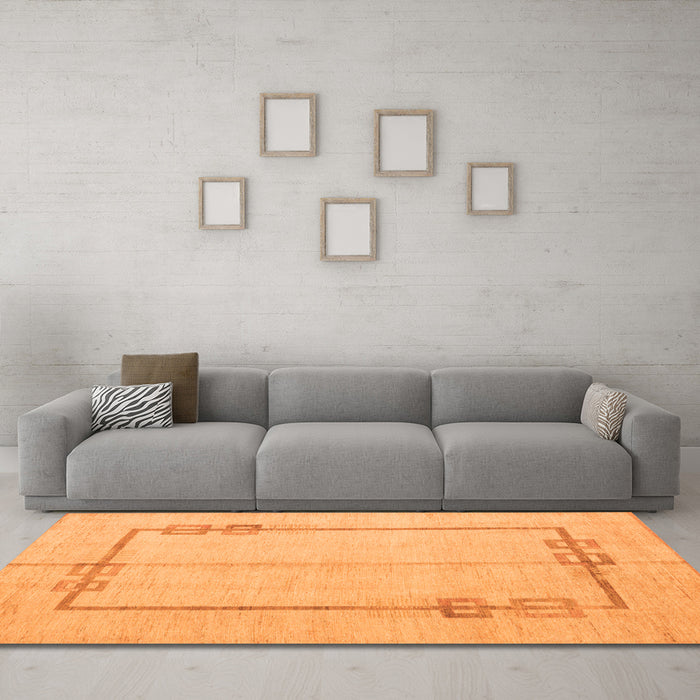Machine Washable Solid Orange Modern Area Rugs in a Living Room, wshabs4956org