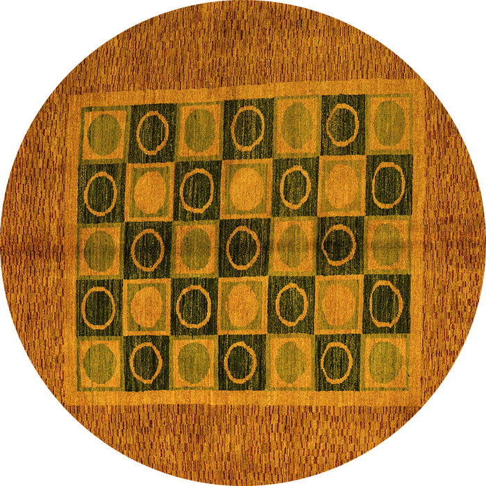 Round Abstract Yellow Modern Rug, abs4957yw
