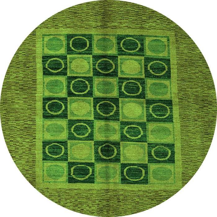 Round Abstract Green Modern Rug, abs4957grn