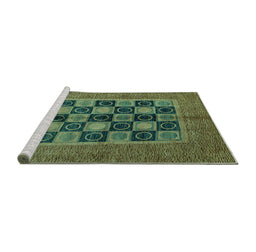 Sideview of Machine Washable Abstract Turquoise Modern Area Rugs, wshabs4957turq