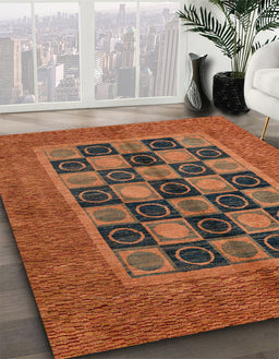 Abstract Red Modern Rug in Family Room, abs4957