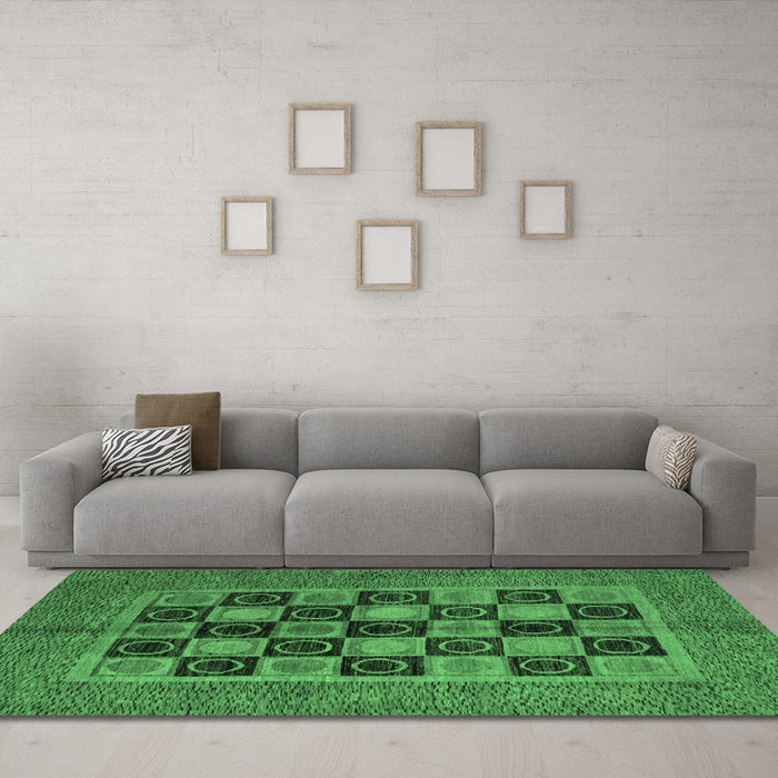 Machine Washable Abstract Emerald Green Modern Area Rugs in a Living Room,, wshabs4957emgrn