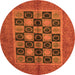 Round Machine Washable Abstract Orange Modern Area Rugs, wshabs4957org