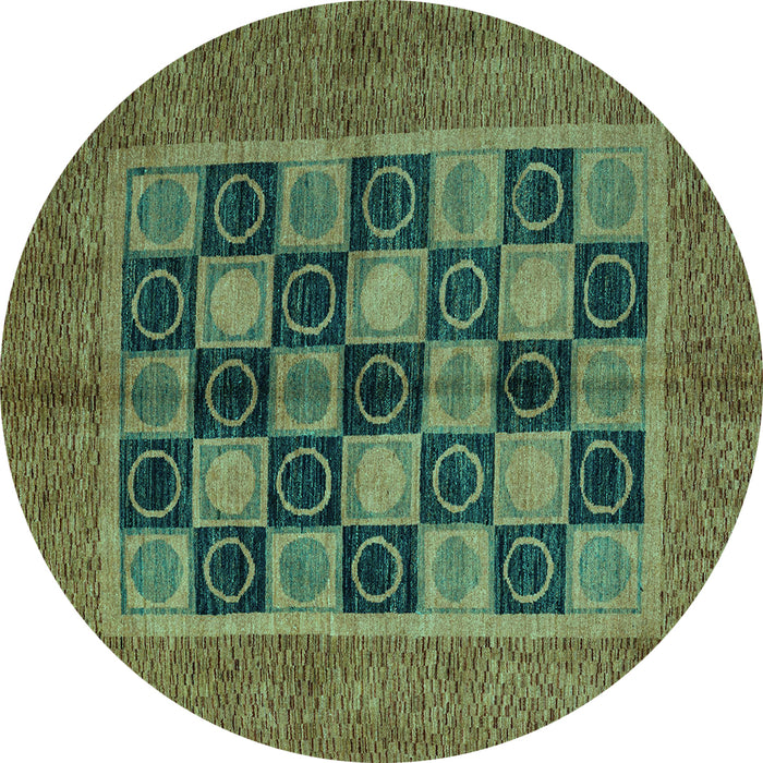 Round Abstract Turquoise Modern Rug, abs4957turq