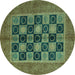 Round Abstract Turquoise Modern Rug, abs4957turq