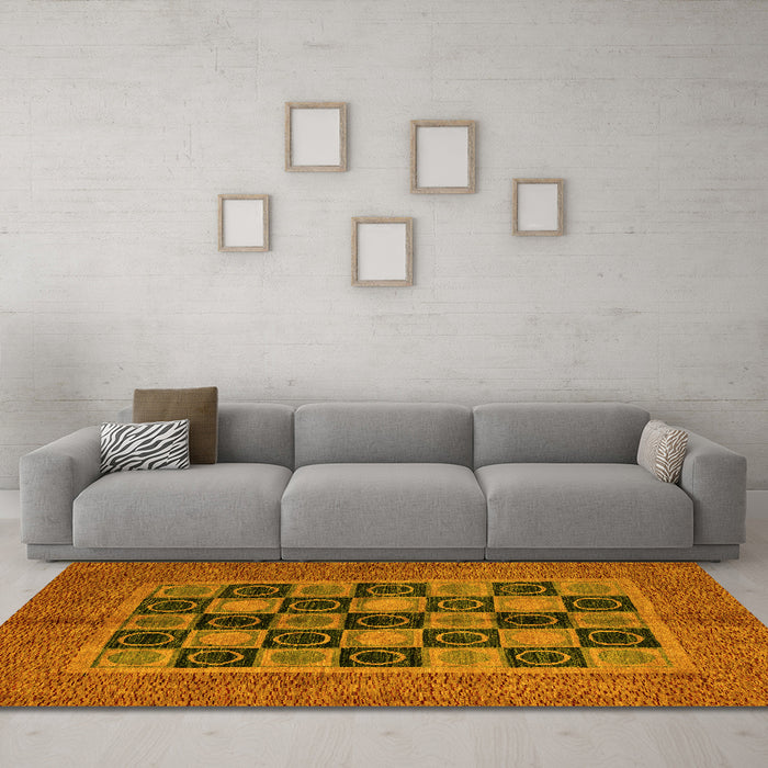 Machine Washable Abstract Yellow Modern Rug in a Living Room, wshabs4957yw