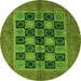 Round Machine Washable Abstract Green Modern Area Rugs, wshabs4957grn