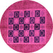 Round Machine Washable Abstract Pink Modern Rug, wshabs4957pnk