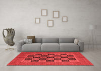 Machine Washable Abstract Red Modern Rug, wshabs4957red