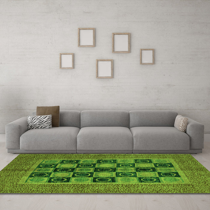 Machine Washable Abstract Green Modern Area Rugs in a Living Room,, wshabs4957grn