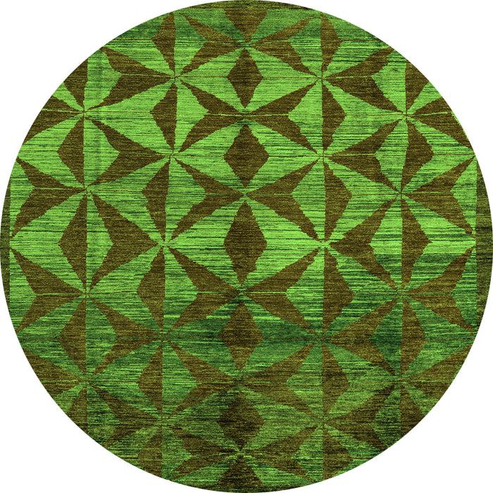 Round Machine Washable Abstract Green Modern Area Rugs, wshabs4958grn