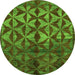 Round Machine Washable Abstract Green Modern Area Rugs, wshabs4958grn