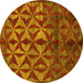 Round Abstract Yellow Modern Rug, abs4958yw