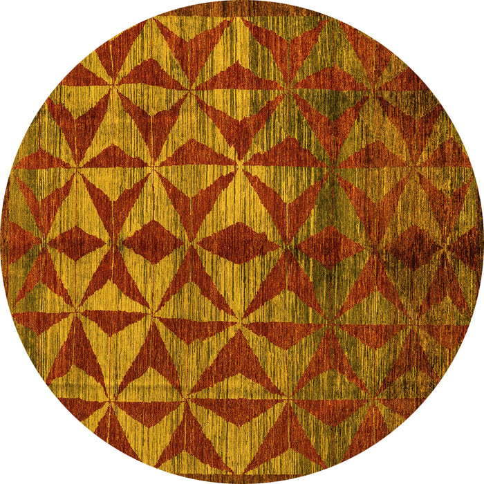 Round Machine Washable Abstract Yellow Modern Rug, wshabs4958yw