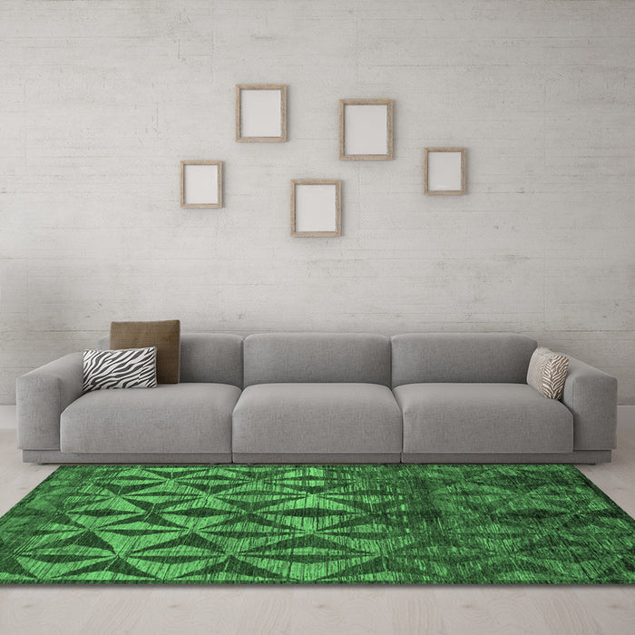 Machine Washable Abstract Emerald Green Modern Area Rugs in a Living Room,, wshabs4958emgrn