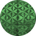 Round Machine Washable Abstract Emerald Green Modern Area Rugs, wshabs4958emgrn