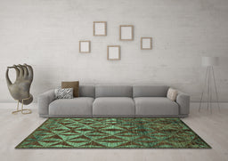 Machine Washable Abstract Turquoise Modern Area Rugs in a Living Room,, wshabs4958turq