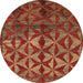 Round Machine Washable Abstract Chocolate Brown Rug, wshabs4958