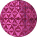 Round Machine Washable Abstract Pink Modern Rug, wshabs4958pnk