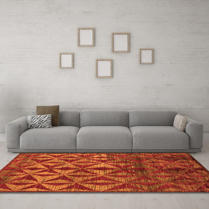 Machine Washable Abstract Orange Modern Area Rugs in a Living Room, wshabs4958org