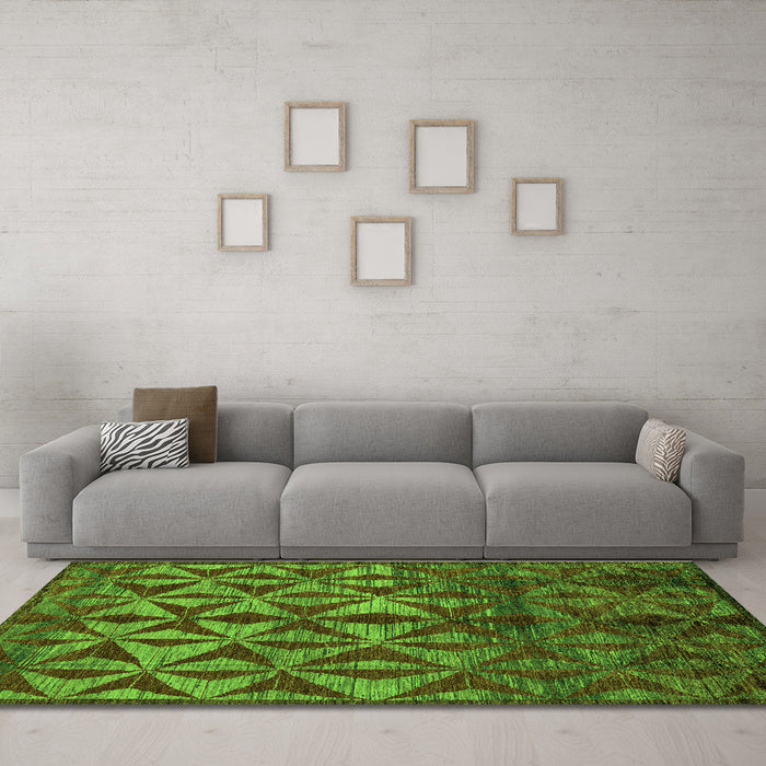 Machine Washable Abstract Green Modern Area Rugs in a Living Room,, wshabs4958grn