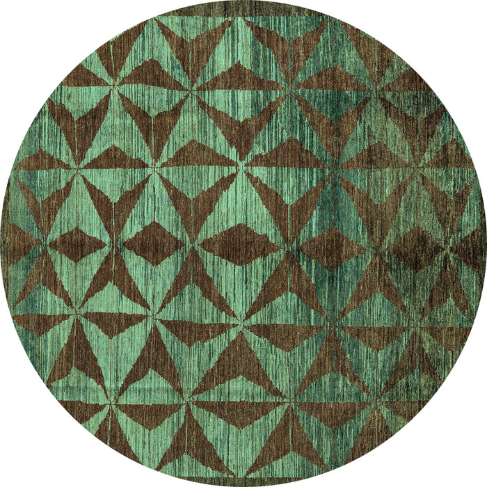 Round Machine Washable Abstract Turquoise Modern Area Rugs, wshabs4958turq