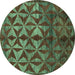 Round Machine Washable Abstract Turquoise Modern Area Rugs, wshabs4958turq