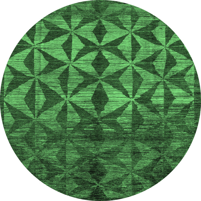 Round Abstract Emerald Green Modern Rug, abs4958emgrn