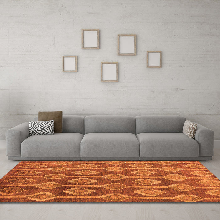 Machine Washable Abstract Orange Modern Area Rugs in a Living Room, wshabs4959org