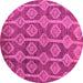 Round Machine Washable Abstract Pink Modern Rug, wshabs4959pnk