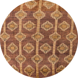 Round Machine Washable Abstract Orange Rug, wshabs4959