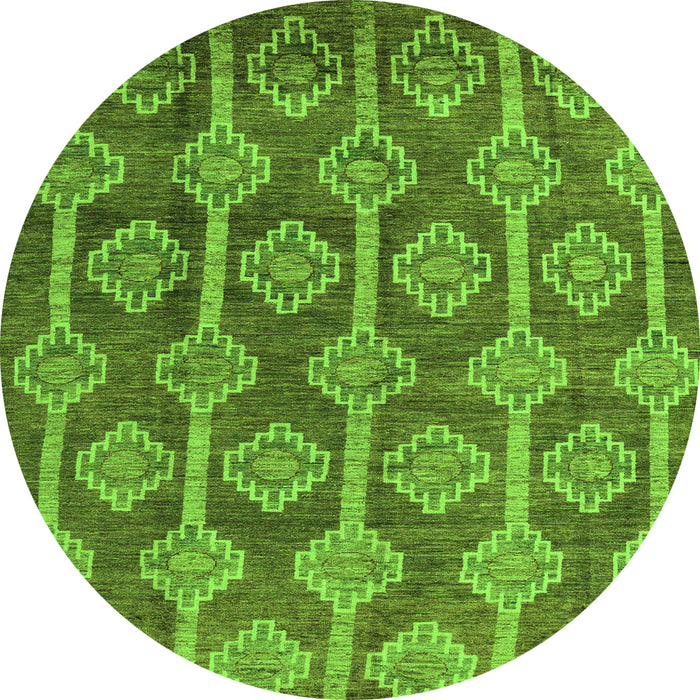 Round Machine Washable Abstract Green Modern Area Rugs, wshabs4959grn