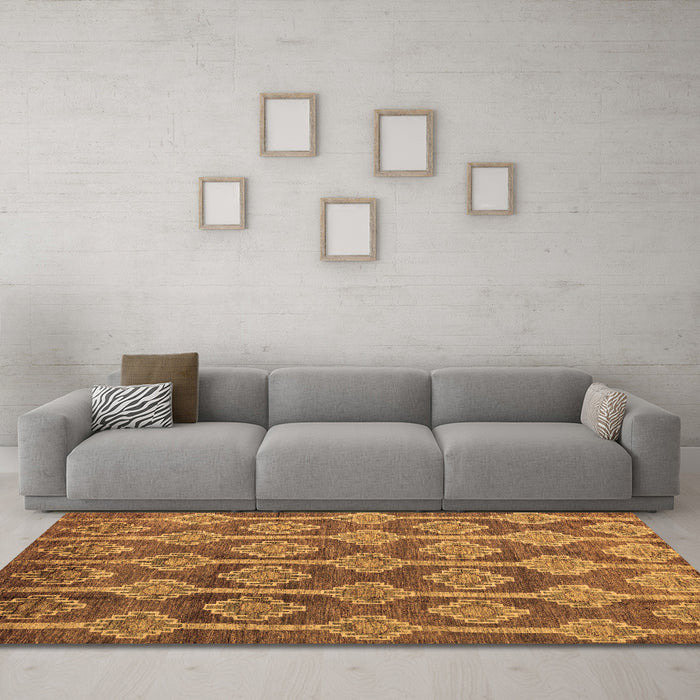 Machine Washable Abstract Brown Modern Rug in a Living Room,, wshabs4959brn