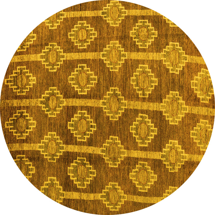 Round Abstract Yellow Modern Rug, abs4959yw