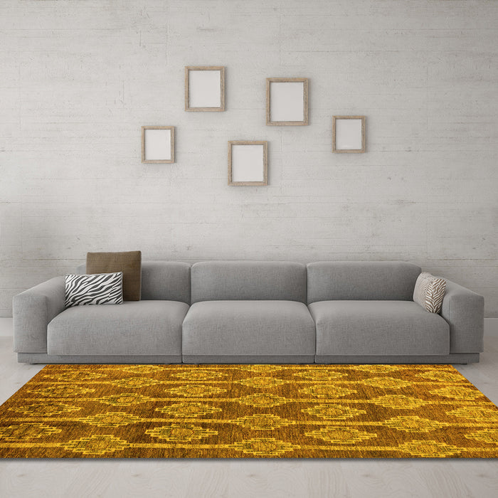 Machine Washable Abstract Yellow Modern Rug in a Living Room, wshabs4959yw