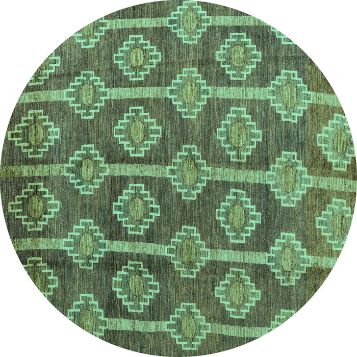 Round Abstract Turquoise Modern Rug, abs4959turq