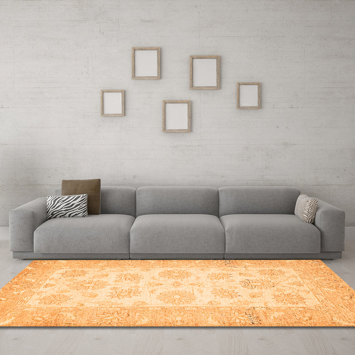 Machine Washable Oriental Orange Traditional Area Rugs in a Living Room, wshabs495org