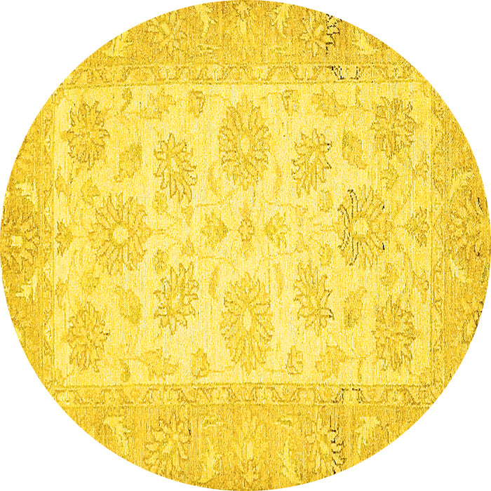 Round Oriental Yellow Traditional Rug, abs495yw