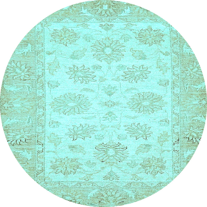 Round Machine Washable Oriental Light Blue Traditional Rug, wshabs495lblu